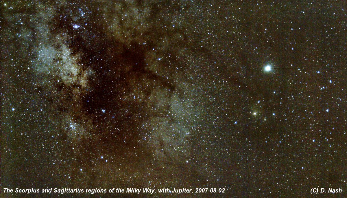 Scorpius and the Milky Way, with Jupiter, from Spain 2007-08-02