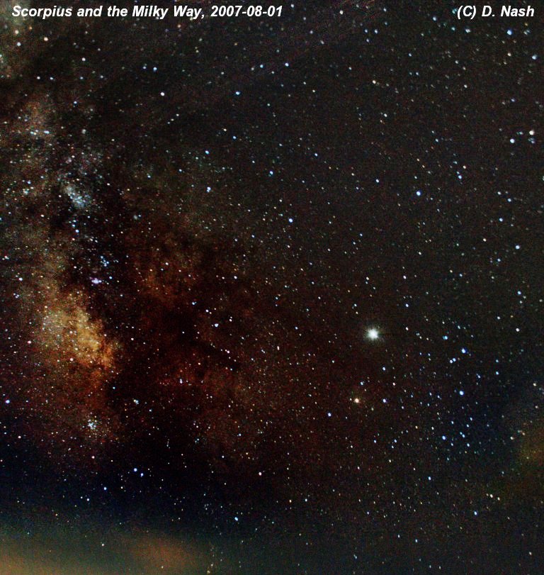 Scorpius and the Milky Way, with Jupiter, from Spain, 2007